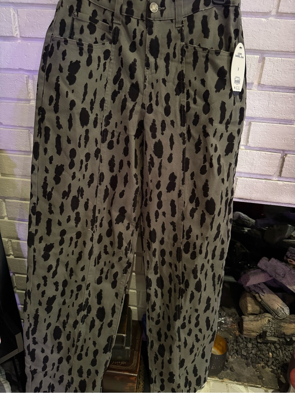 Scoop Womens Leopard Print Green Black Barrel Jeans